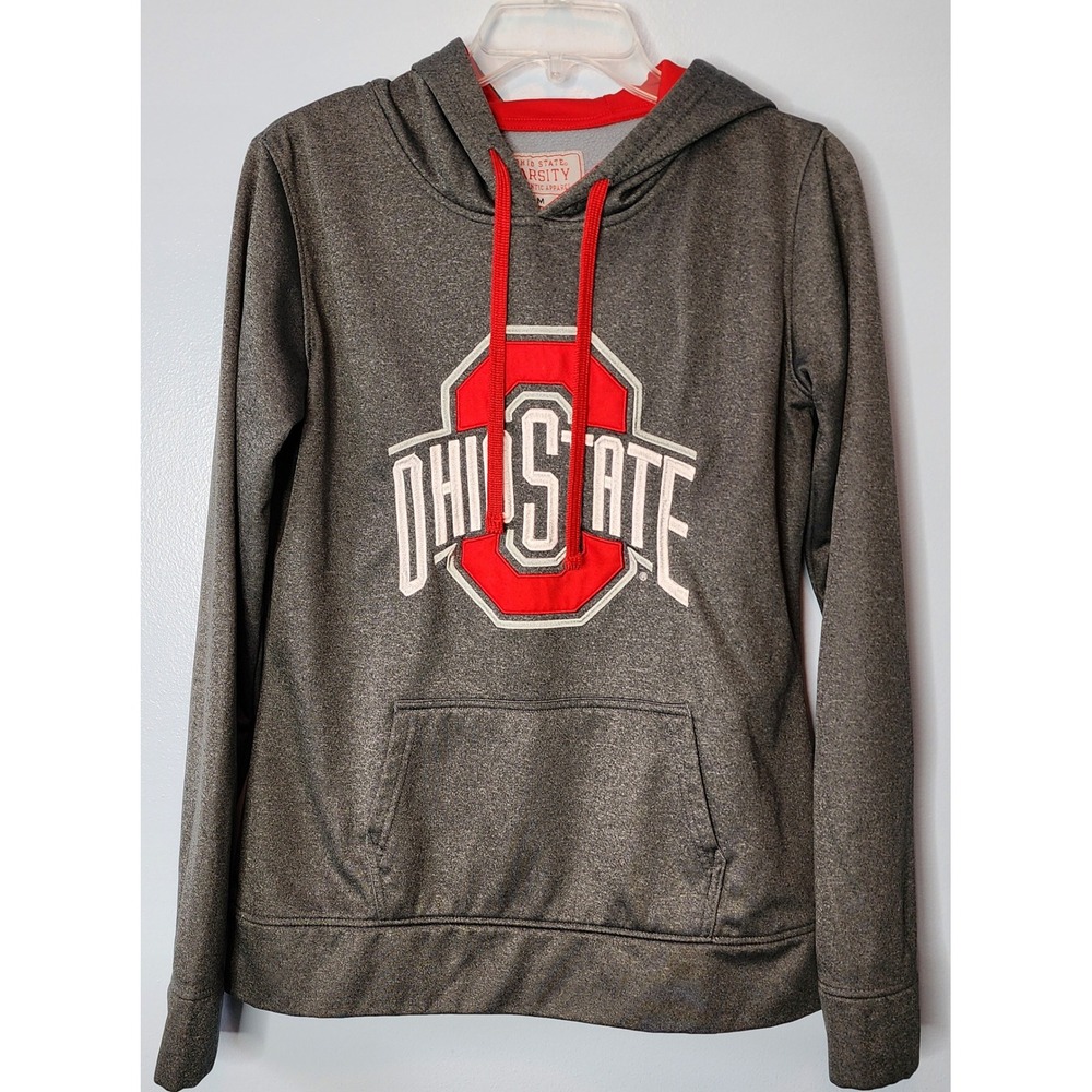 Ohio State Varsity Hoodie Unisex Medium Gray Red Excellent Embroidered Logo OSU
